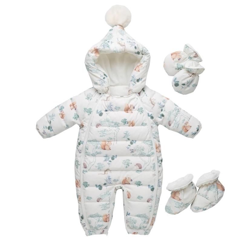 Baby nest ベビー服 ジャンプスーツ ダウンコート カバーオール クマ 長袖 ロンパース コート 手袋 足袋 防寒 秋冬用 男の子 女の子
