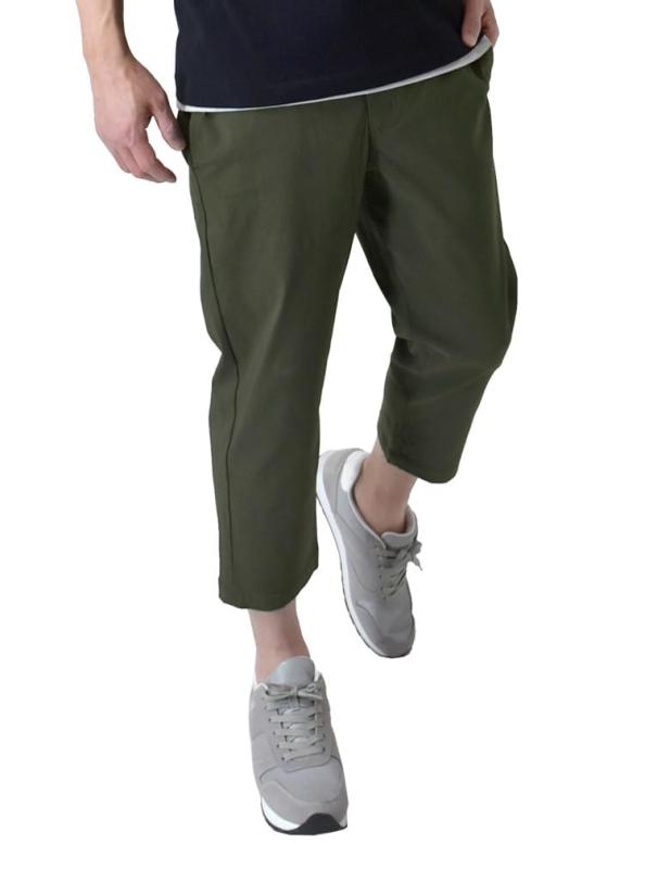 [アルージェ] クロップドパンツ メンズ 7分丈 ストレッチパンツ 前開き チノパン ハーフパンツ ミドル丈パンツ 伸縮 ウエストゴム バックルベルト / D5A