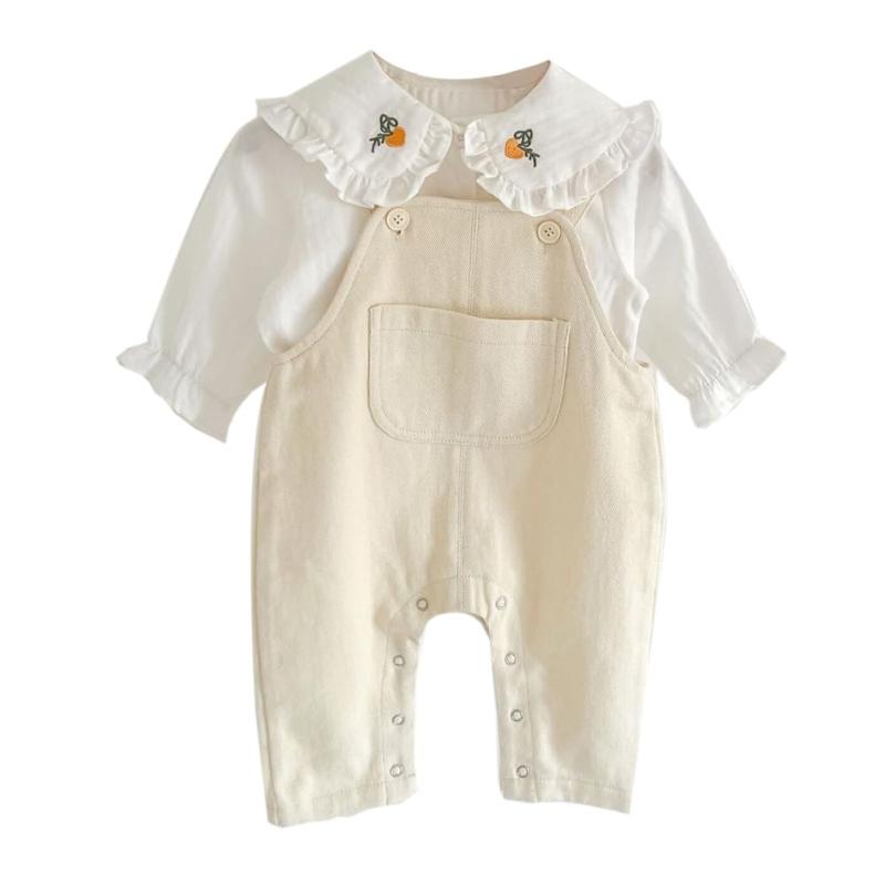 [Reegoo Peter] ベビー服 女の子 サロペット シャツ ロンパース カバーオール 子供服 ブラウス かわいい 韓国風 デニム 綿100％ 通園通学 73 80 90 100