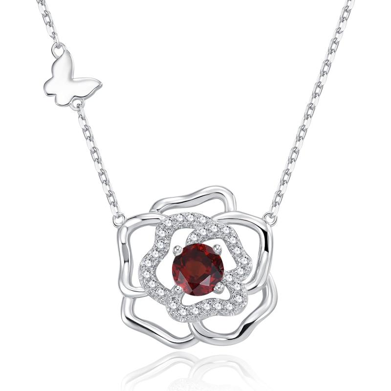 [Gemlanto] シルバー925 誕生石 ツバキの花 ネックレス レディース 18金メッキ バレンタイン クリスマス プレゼント ギフト 誕生日
