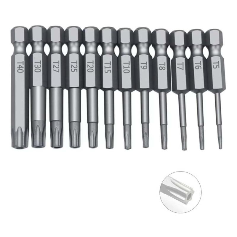 乐天商城 - Tibemi 六角ビット 12本セット トルクス S2合金鋼 六角レンチ ビット T5-T40 電動ドライバー ビット 50mm 星形ビット インパクト ビット 磁気吸着機能 実用