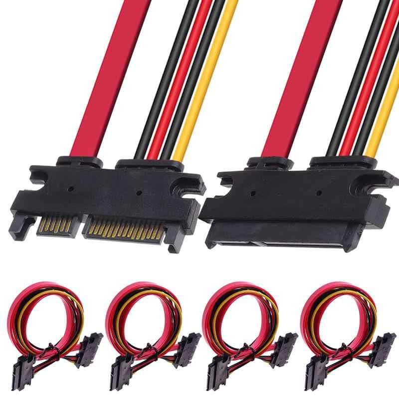 Xiatiaosann SATA 22ピン(7+15)データおよび電源コンボ延長ケーブル、22ピン (7+15) SATA オス - メス ハードドライブケーブル HDD SDD 光学ドライブ用 50cm、4本セット