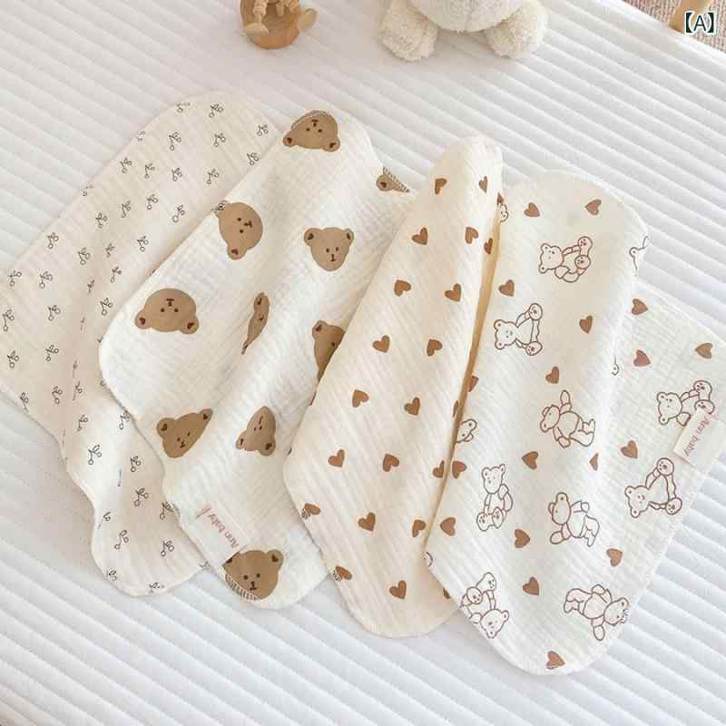 ベビー スタイ ガーゼハンカチ コットン ミニタオル よだれかけ 赤ちゃん 新生児 沐浴 25cm 4枚セット クリーム色 プリント