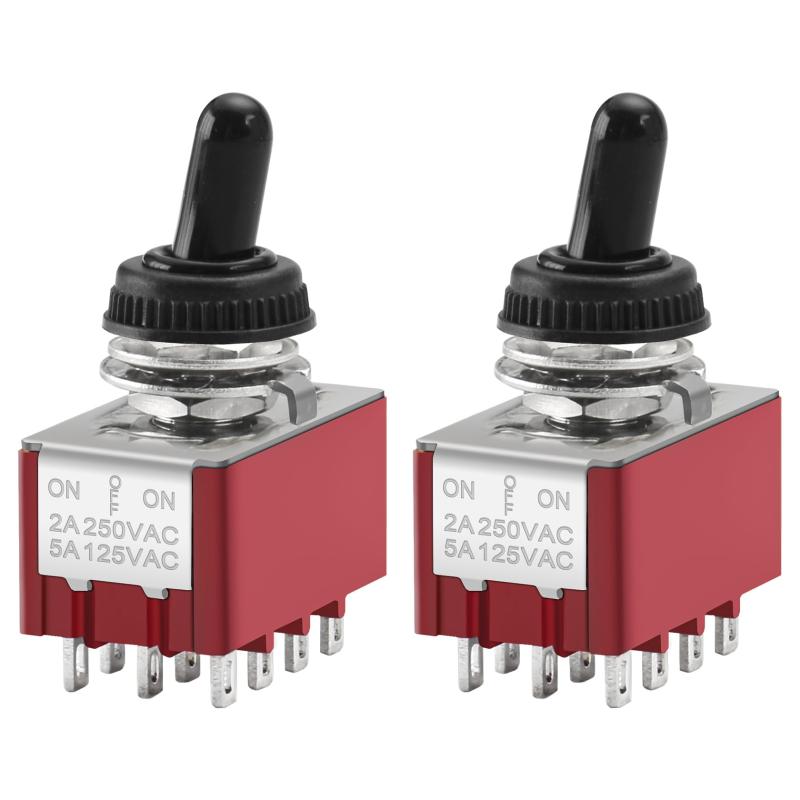 Rakuten - Heschen 小型トグルスイッチ, MTS-403, ON-OFF-ON, 4PDT, 12ピン, 2A 250V, 6A 125V, 防水カバー付き, 2個入り