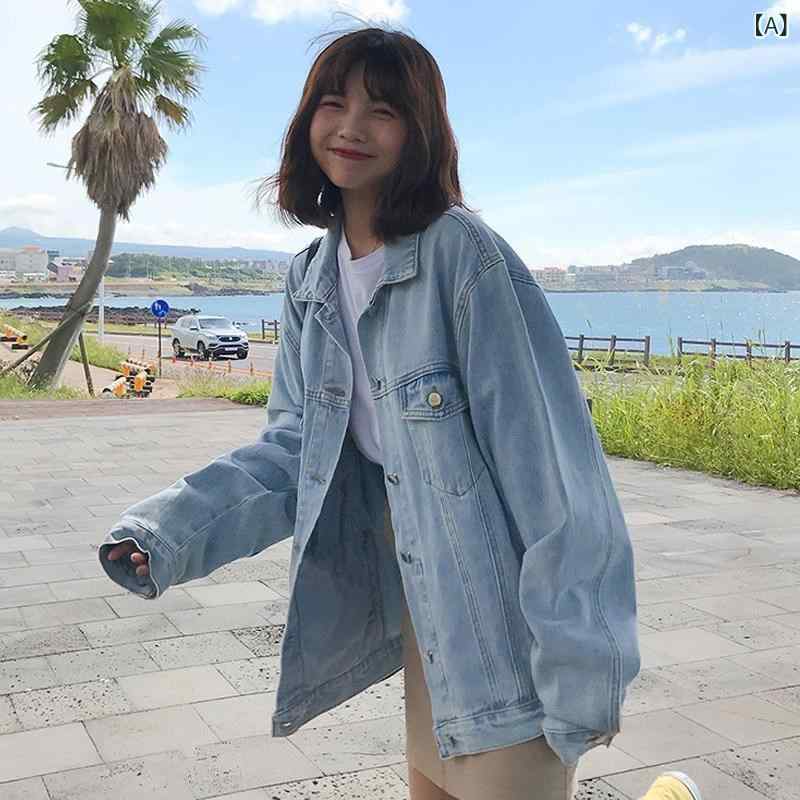 Rakuten - デニムジャケット レディース 韓国風 レトロ chic Gジャン ブルゾン カジュアル デニム アウター トップス 通勤 コットン ブルー