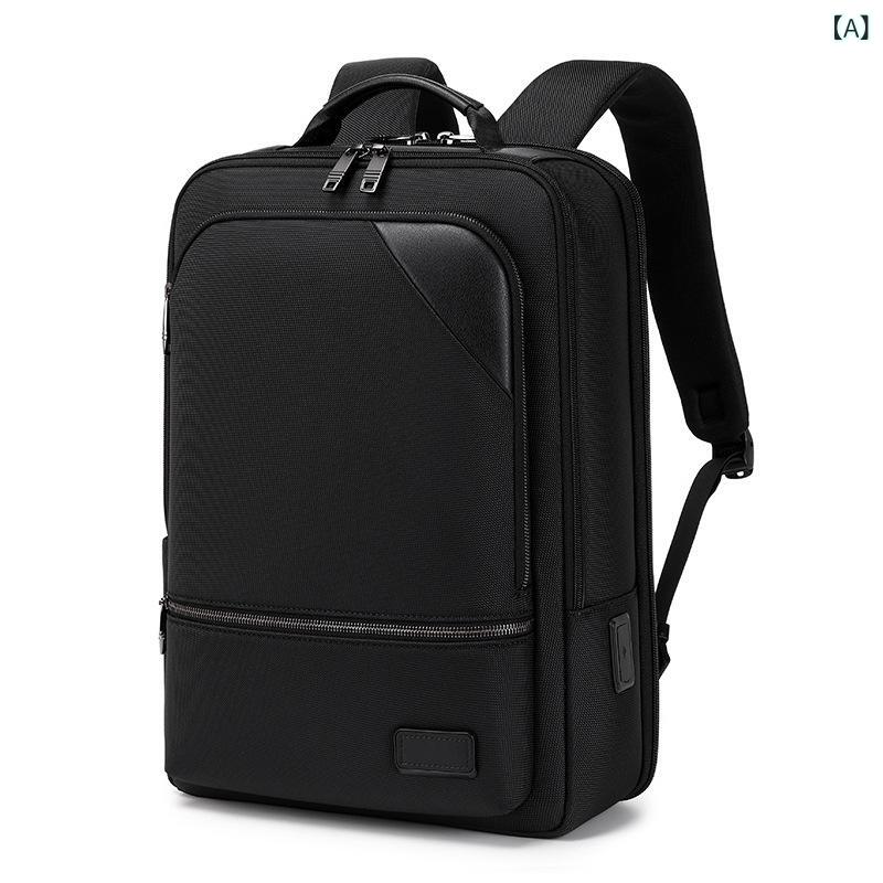 リュック メンズ 男性用 ビジネス 防水 大容量 20-35L 通勤 旅行 鞄 カバン アウトドア スポーツ 16インチPC収納 オックスフォード布 無地 黒