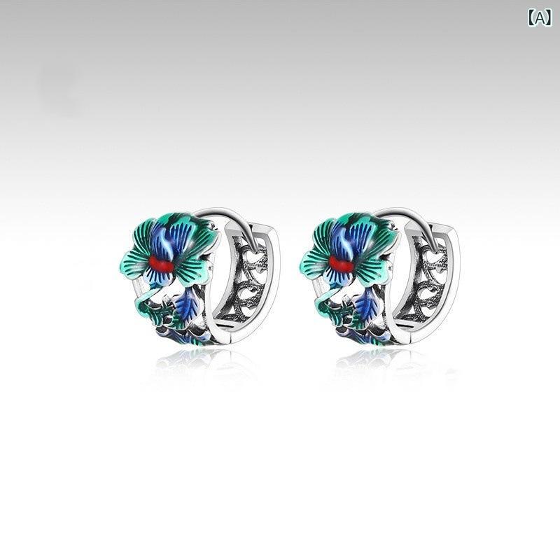 ピアス 男性用 メンズ 牡丹 ジルコニア シルバー 電気メッキ加工 高級感 個性的 シンプル イヤリング