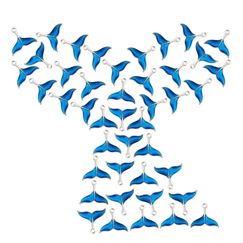 SUNNYCLUE 夏 1箱50個 エナメル チャーム 魚の尾 ペンダント 人魚姫 ネックレス ブレスレット アクセサリー キーホルダー 青い人魚姫 メタルパーツ エナメル チャーム 合金ペンダント マカロン(3)