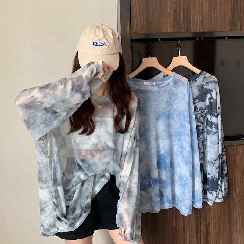 乐天商城 - レディース 長袖 Tシャツ メッシュ 防紫外線 夏用 カジュアル 花柄プリント プルオーバー 透け感 UVカット トップス 通気性 軽量 アウトドア 普段使い