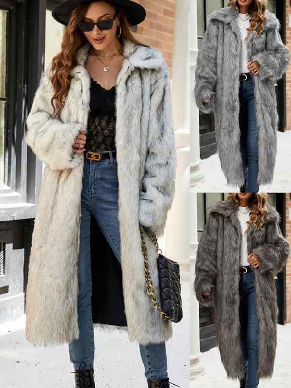 コート レディース 秋冬 ロング丈 フェイクファー ラペルカラー 毛皮風 保温性 高級感 暖か アウター ..