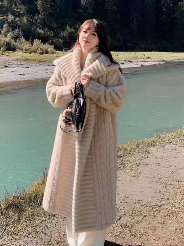 コート レディース 冬用 エコファー ロング丈 ゆったり風 水貂風 ファー一体 暖か アウター 合成皮毛 防寒 ゆったりシルエット