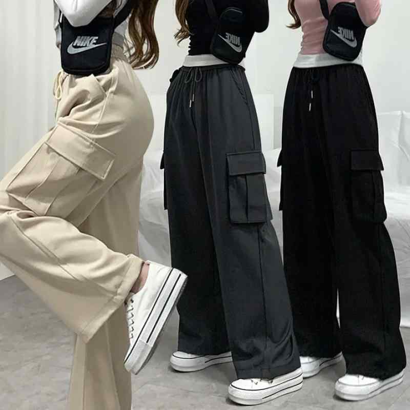 Rakuten - レディース ワークパンツ 春秋 ハイウエスト ストレート ワイドレッグ 大型ポケット ドレープ感 スリム効果 アクティブ カジュアル 普段使い ストレッチ素材 軽量 デイリーウェア