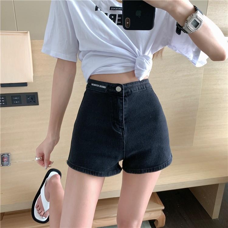 Rakuten - 女性用 ホットパンツ ハイウエスト ヒップハグ セクシー スリム効果 夏用 ブラック 薄手 脚長効果 レトロ トレンド ショーツ 短パン ストリートファッション カジュアル 軽量 伸縮性