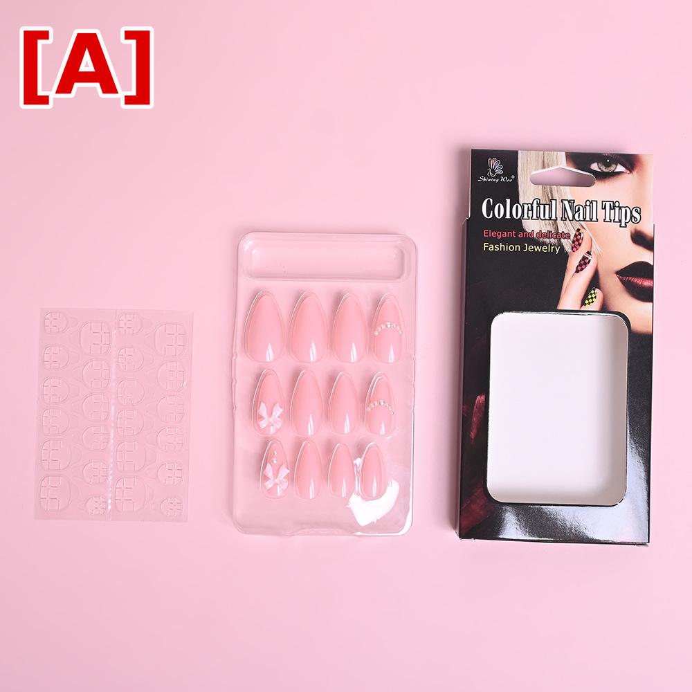 felicitastoreのネイルチップ レディース ピンク系 リボン付き 付け爪 ジェルネイル風 つけ爪 ネイルシール デザインネイル おしゃれ 貼るだけ 簡単装着 優しい雰囲気 ガーリースタイル デート用 普段使い アクセサリー ウェアラブルネイルアート かわいい 指先装飾 セ｜アングル2
