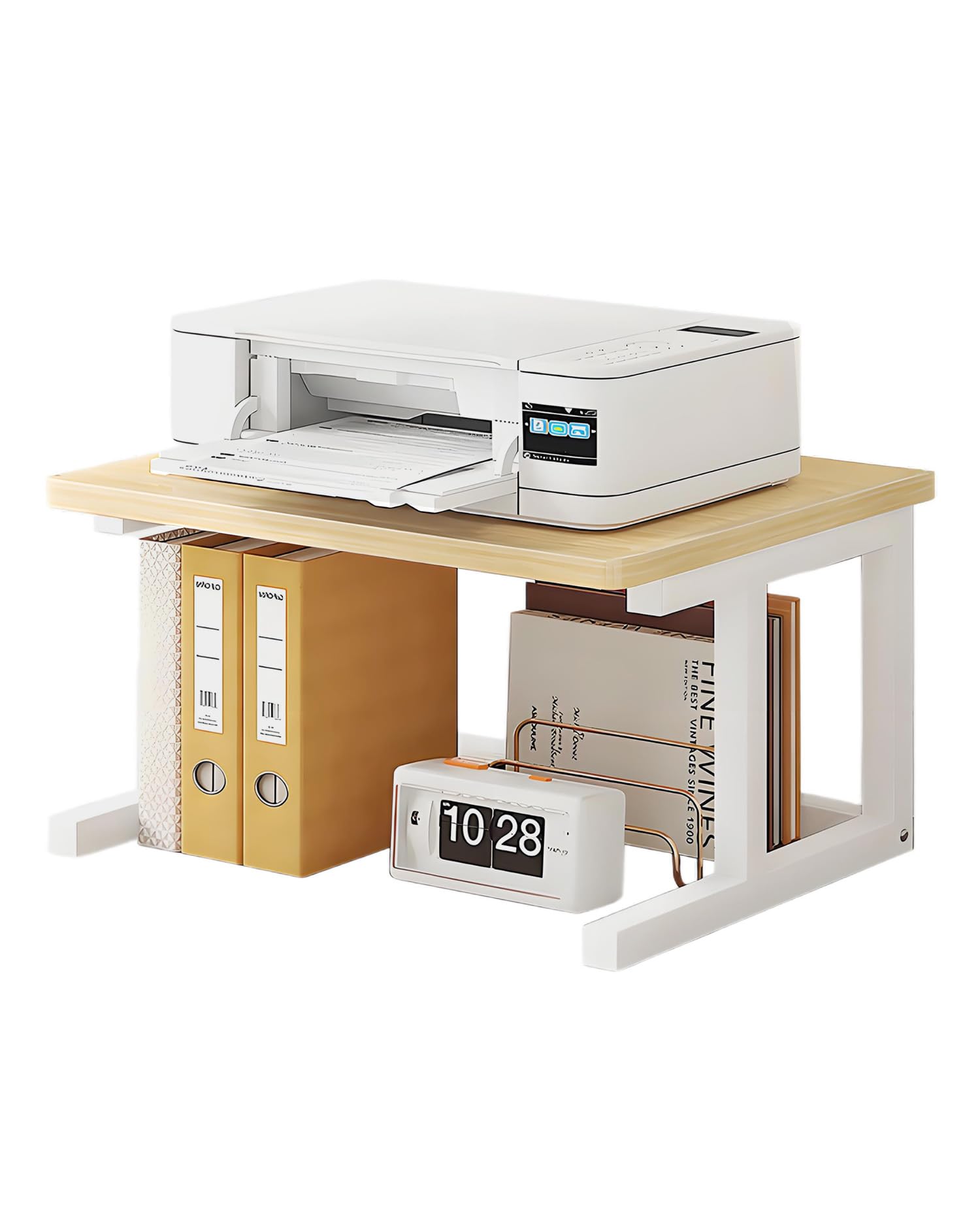 CYUUEU プリンター台 卓上 2段 小型 大型 プリンターラック 幅50cm a3対応 机上 置き台 収納棚 木製ラック棚 オフィス 省スペース 家庭用 部屋用 ホーム キッチン収納用 木目 総耐荷重40kg 奥行40cm