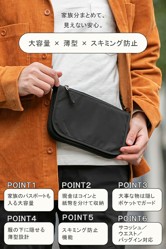 ＼10/4～お得なクーポン配布！／ 【特許庁登録】 セキュリティポーチ スキミング防止 財布 パスポートケース パスポートポーチ 海外旅行 サコッシュタイプ 防犯 felicitations-10000222 Cura sotto (くらそっと) サンプル画像3