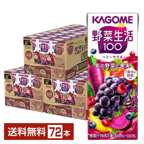 カゴメ 野菜生活 100 ベリーサラダ 200ml 紙パック 24本×3ケース（72本） 野菜ジュース