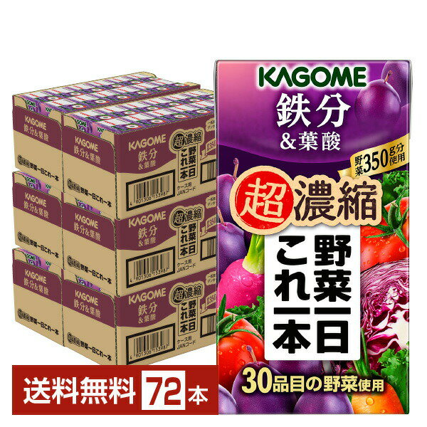 カゴメ 野菜一日これ一本 超濃縮 鉄分＆葉酸 125ml 紙パック 24本×3ケース（72本）【送料無料（一部地域除く）】 野菜ジュース