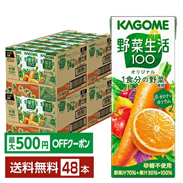 【先着順 最大500円OFFクーポン取得可】カゴメ 野菜生活 100 オリジナル 200ml 紙パック 24本×2ケース（48本）【送料無料（一部地域除く）】 野菜ジュース