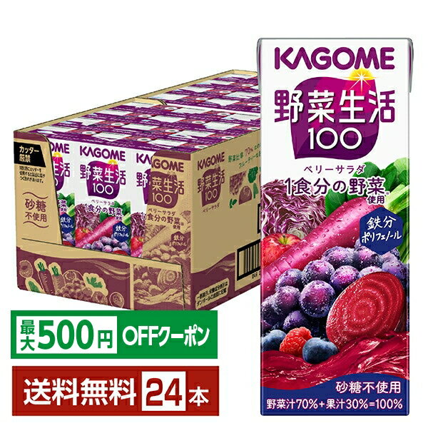【先着順 最大500円OFFクーポン取得可】カゴメ 野菜生活 100 ベリーサラダ 200ml 紙パック 24本 1ケース【送料無料（一部地域除く）】 野菜ジュース