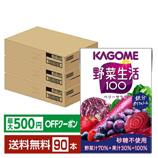 Blueberry - 【先着順 最大500円OFFクーポン取得可】カゴメ 野菜生活 100 ベリーサラダ 100ml 紙パック 30本×3ケース（90本）【送料無料（一部地域除く）】 野菜ジュース