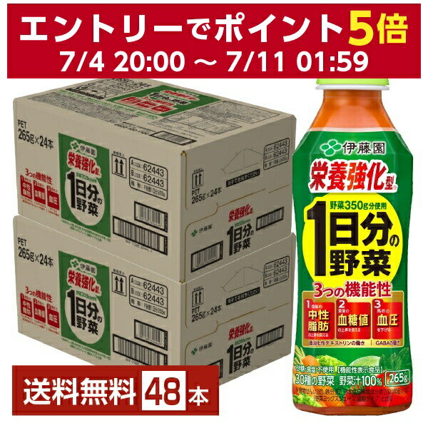 機能性表示食品 伊藤園 栄養強化型 1日分の野菜 265g ペットボトル 24本 2ケース 48本 【送料無料 一部地域除く 】 野菜ジュース