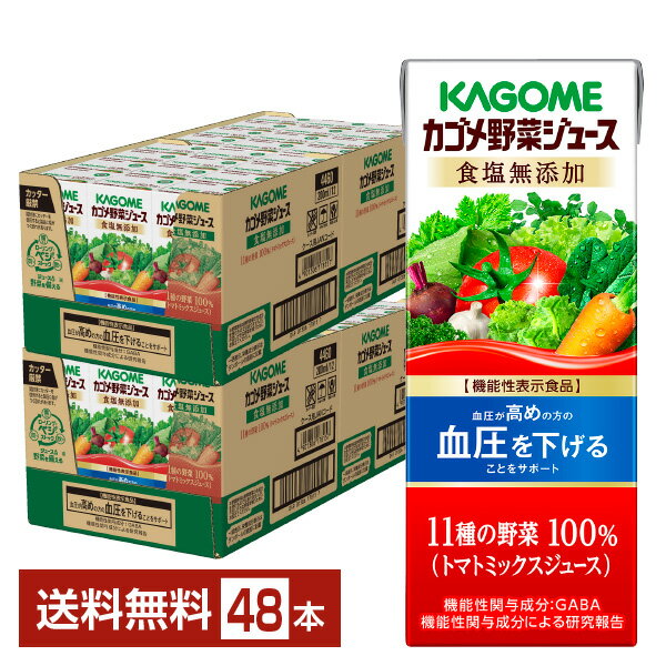 機能性表示食品 カゴメ 野菜ジュース食塩無添加 200ml 紙パック 24本×2ケース（48本）【送料無料（一部地域除く）】