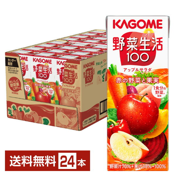 カゴメ 野菜生活 100 アップルサラダ 200ml 紙パック 24本 1ケース【送料無料（一部地域除く）】 野菜ジュース