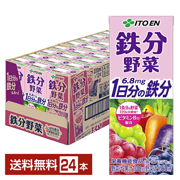 栄養機能食品 伊藤園 鉄分野菜 200ml 紙パック 24本 1ケース【送料無料（一部地域除く）】 1日分の鉄分