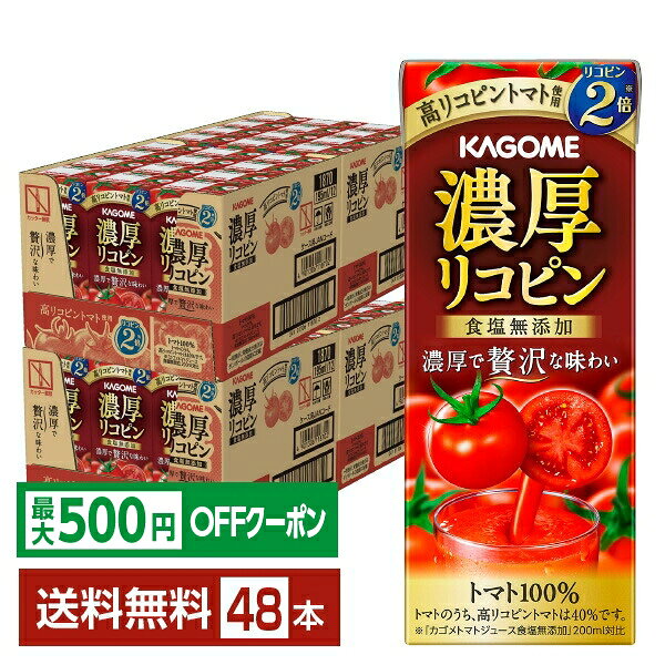 【先着順 最大500円OFFクーポン取得可】カゴメ 濃厚リコピン 195ml 紙パック 24本×2ケース（48本）【送料無料（一部地域除く）】 野菜ジュース