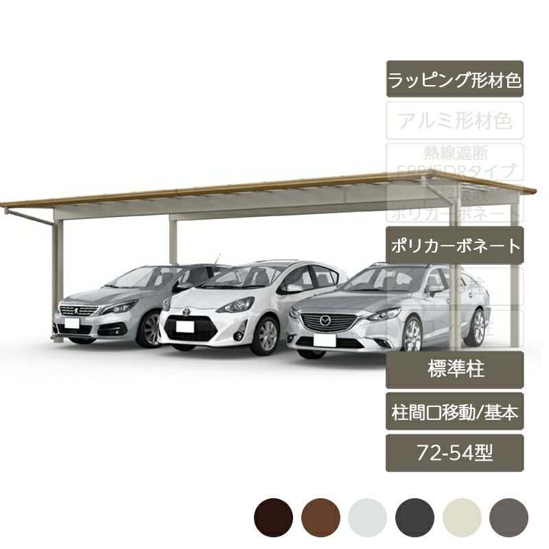 カーポート 3台用 リクシル LIXIL【フーゴF プラス 柱間口移動 基本 L54型 72-54型 標準柱H22 ラッピング形材色 ポリカーボネート】