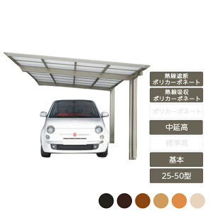 カーポート 1台用 四国化成【スマートポートR 基本 中延高 25-50型 木調カラー 熱線吸収ポリカーボネート】