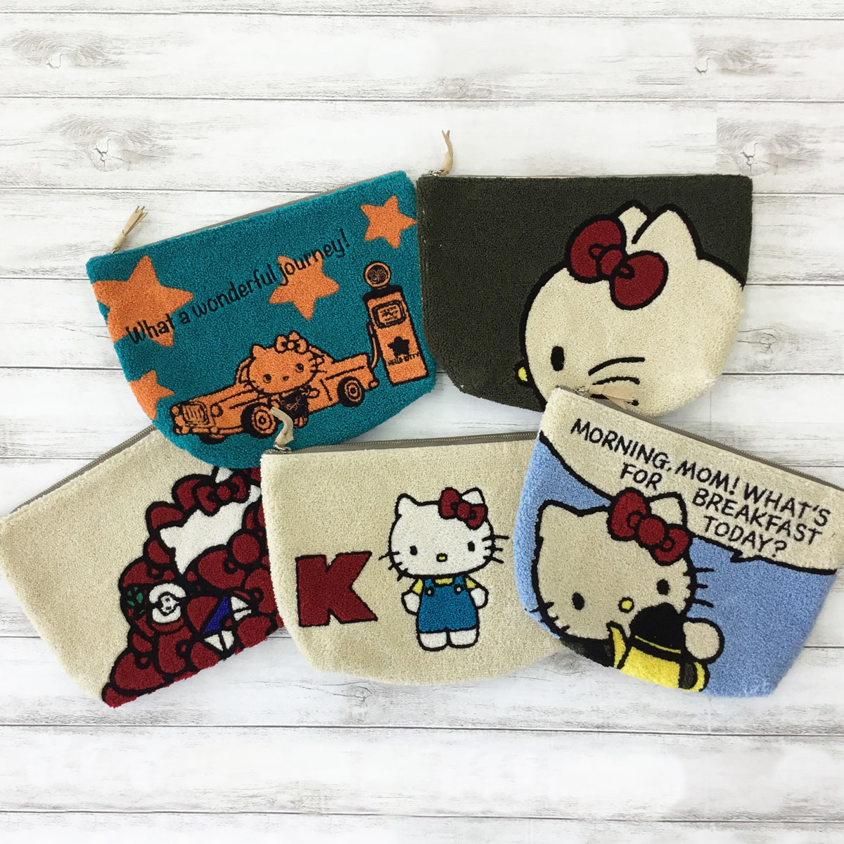 ハローキティ サガラ刺繍 ポーチ Hello Kitty もこもこ キティちゃん 大きめポーチ 大容量 かわいい 大人 レディース プレゼント 娘 彼女 おしゃれ キャラクター サンリオ