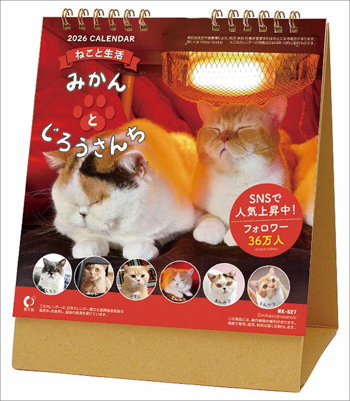 【送料込み】【取寄商品】 2026年カレンダー卓上 ねこと生活 みかんとじろうさんち26CL-0401[9/20発売]