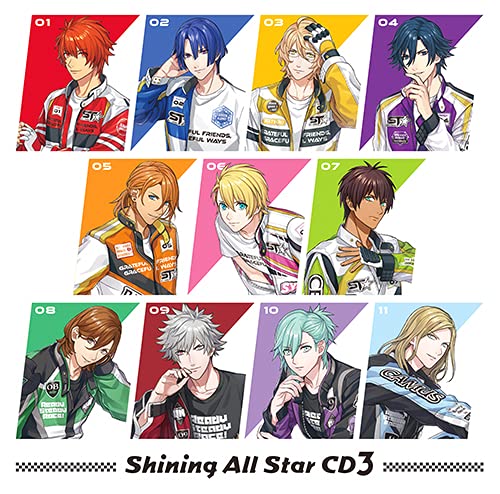 うたの☆プリンスさまっ♪Shining All Star CD3 (通常盤)ゲーム・ミュージック一十木音也(CV.寺島拓篤)、聖川真斗(CV.鈴村健一)、四ノ宮那月(CV.谷山紀章)、一ノ瀬トキヤ(CV.宮野真守)、神宮寺レン(CV.諏訪部順一)、来栖翔(CV.下野紘)、愛島セシル(CV.鳥海浩輔)　発売日 : 2021年8月25日　種別 : CD　JAN : 4988003585624　商品番号 : QECB-106【商品紹介】シャイニング事務所のアイドル11人が歌う『Shining All Star CD』が6年ぶりに登場!ST☆RISH、QUARTET NIGHTそれぞれによる新曲2曲を収録。ポジティブでさわやかなメロディに乗せ、未来の先へと進んでいく7人の想いを込めた「Grateful friends Graceful ways」、更なる高みを目指す4人のアグレッシブさを、情熱溢れるメロディとリリックで表現した「Ready Steady Race!」を収録。【収録内容】CD:11.Grateful friends, Graceful ways2.Ready Steady Race!3.Grateful friends, Graceful ways(off vocal)4.Ready Steady Race!(off vocal)