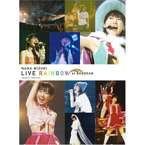 NANA MIZUKI LIVE RAINBOW at BUDOKAN水樹奈々ミズキナナ みずきなな　発売日 : 2005年4月06日　種別 : DVD　JAN : 4988003971137　商品番号 : KIBM-82【収録内容】DVD:11.OPENING2.JET PARK3.still in the groove4.FAKE ANGEL5.New Sensation6.MC 17.The place of happiness8.大好きな君へ9.パノラマ -Panorama-10.JUMP!11.MC 212.アノネ 〜まみむめ☆もがちょ!!〜13.Open Your Heart14.innocent starter15.Tears' Night16.Independent Love Song17.Brilliant Star18.It's in the bag19.Take a shot20.POWER GATE21.TRANSMIGRATION22.MC 323.あの日夢見た願い24.PROTECTION25.MC 426.ミラクル☆フライト27.MC 5|想い(a cappella)、/MC 5、/想い(a cappella)28.end rollDVD:21.NANA MIZUKI LIVE SPARK 2004 〜summer〜 TOUR DOCUMENT::リハーサル2.NANA MIZUKI LIVE SPARK 2004 〜summer〜 TOUR DOCUMENT::suddenly 〜巡り合えて〜3.NANA MIZUKI LIVE SPARK 2004 〜summer〜 TOUR DOCUMENT::Love's Wonderland4.NANA MIZUKI LIVE SPARK 2004 〜summer〜 TOUR DOCUMENT::水中の青空 〜 ひまわり5.NANA MIZUKI LIVE SPARK 2004 〜summer〜 TOUR DOCUMENT::climb up6.NANA MIZUKI LIVE SPARK 2004 〜summer〜 TOUR DOCUMENT::それでも君を想い出すから7.NANA MIZUKI LIVE SPARK 2004 〜summer〜 TOUR DOCUMENT::Private Emotion 〜 New Frontier8.NANA MIZUKI LIVE SPARK 2004 〜summer〜 TOUR DOCUMENT::in a fix9.NANA MIZUKI LIVE SPARK 2004 〜summer〜 TOUR DOCUMENT::パノラマ -Panorama-10.NANA MIZUKI LIVE SPARK 2004 〜summer〜 TOUR DOCUMENT::Heartbeat11.NANA MIZUKI LIVE SPARK 2004 〜summer〜 TOUR DOCUMENT::cherish12.NANA MIZUKI LIVE SPARK 2004 〜summer〜 TOUR DOCUMENT::What cheer?13.ROAD TO BUDOKAN