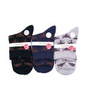 【送料無料】 クロ、ネイビー、グレー (22?24cm) (ネコ柄)(3足セット)みっとめるへん社(4)