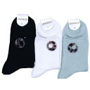 【送料無料】 クルーソックス(ブラック・ホワイト・ライトグリーン)(リブ輪っか付き)(23-25cm)(3足セット)みっとめるへん社(4)