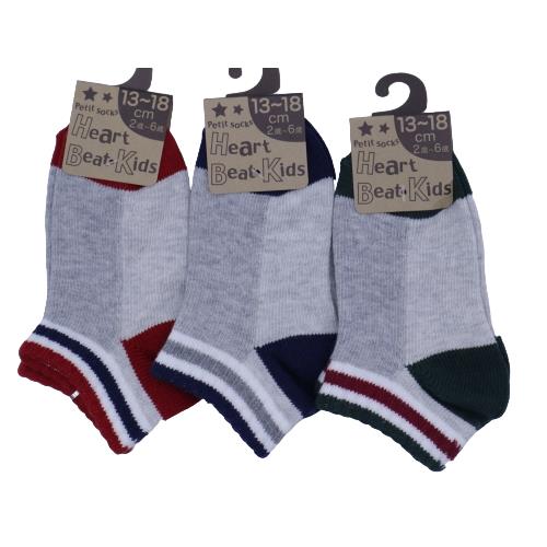 【送料無料】 キッズ 2色ライン (レッド・ブラック・ネイビー) (13-18cm) (3足セット)みっとめるへん社