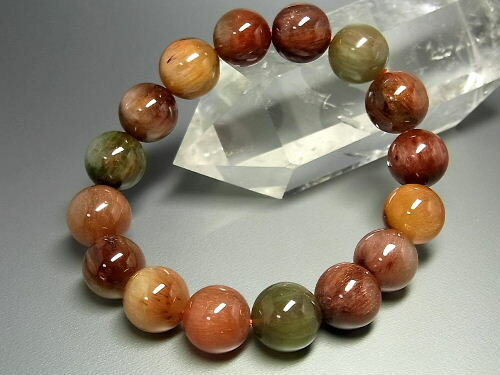 パワーストーン 天然石 レッド・グリーン・タイチンルチルクォーツ ブレスレット 13〜14mm 【Felistone】 MIXRB09