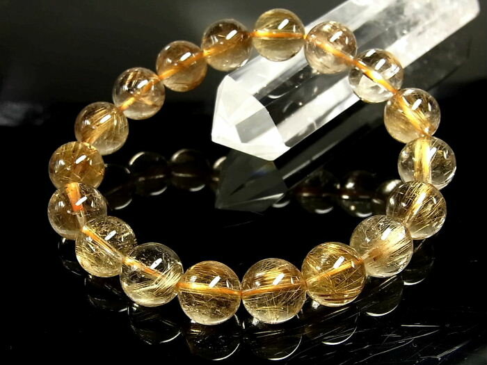 パワーストーン 天然石 最高級 高透明 タイチンルチル ルチルクォーツ 水晶ブレスレット 11〜11.5mm 【Felistone】 TRB1462