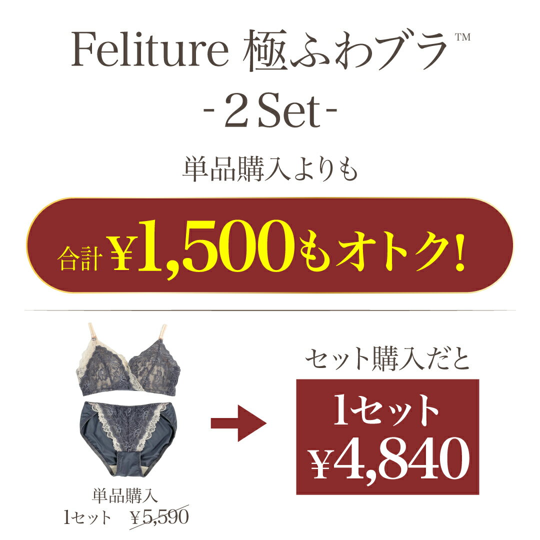 Feliture極ふわブラ -ブラ＆ショーツセット- 2set CR436 ブラジャー ショーツ セット スフレパッド 女性 下着 レディース 脇高 ブラジャーセット 脇肉 谷間 小胸 ブラセット ブラショーツ ブラショーツセット ノンワイヤー 2