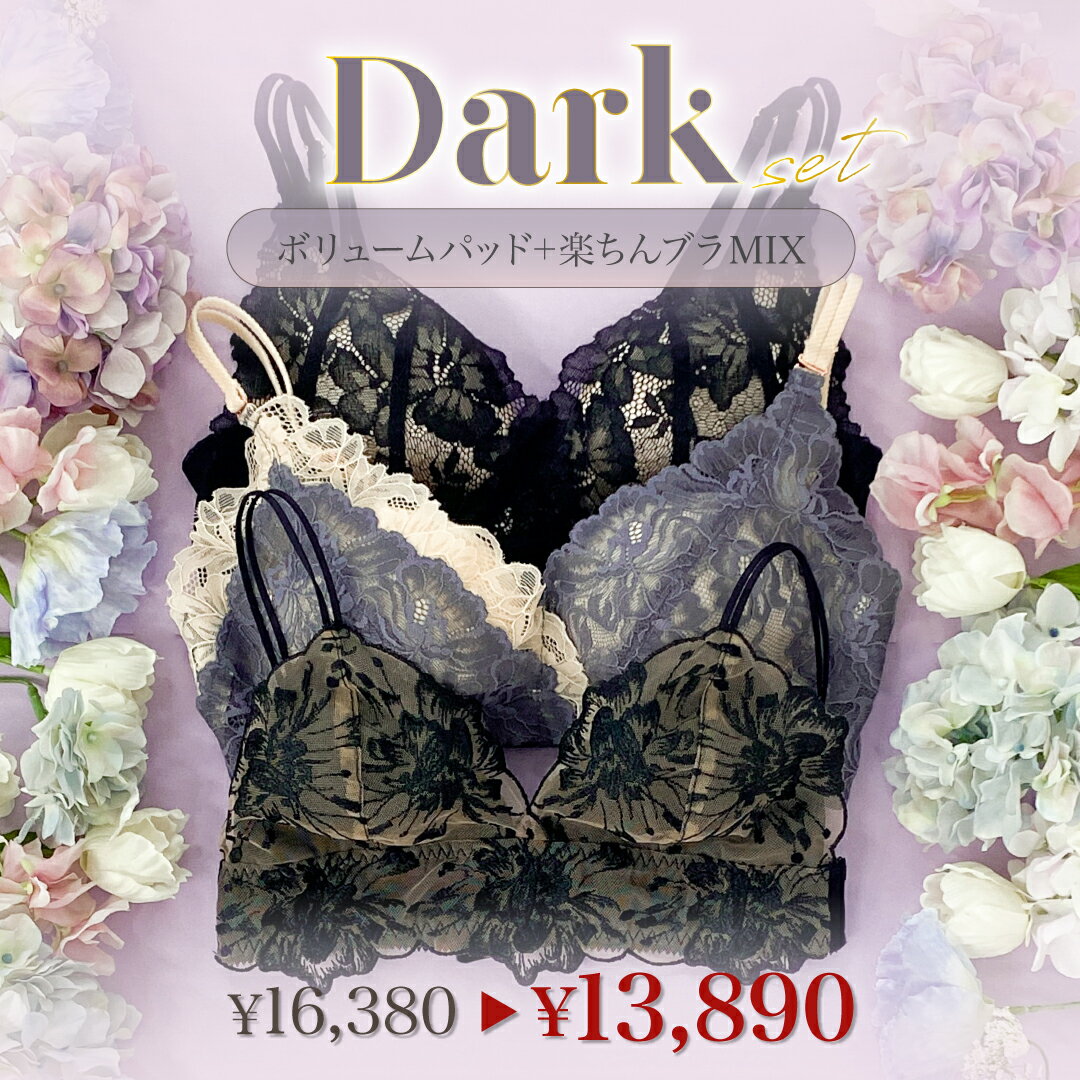 Dark Color Set CR486  ノンワイヤー ブラジャー ショーツ スフレパッド 下着 レディース 脇高 ブラジャーセット 谷間 小胸 ブラセット