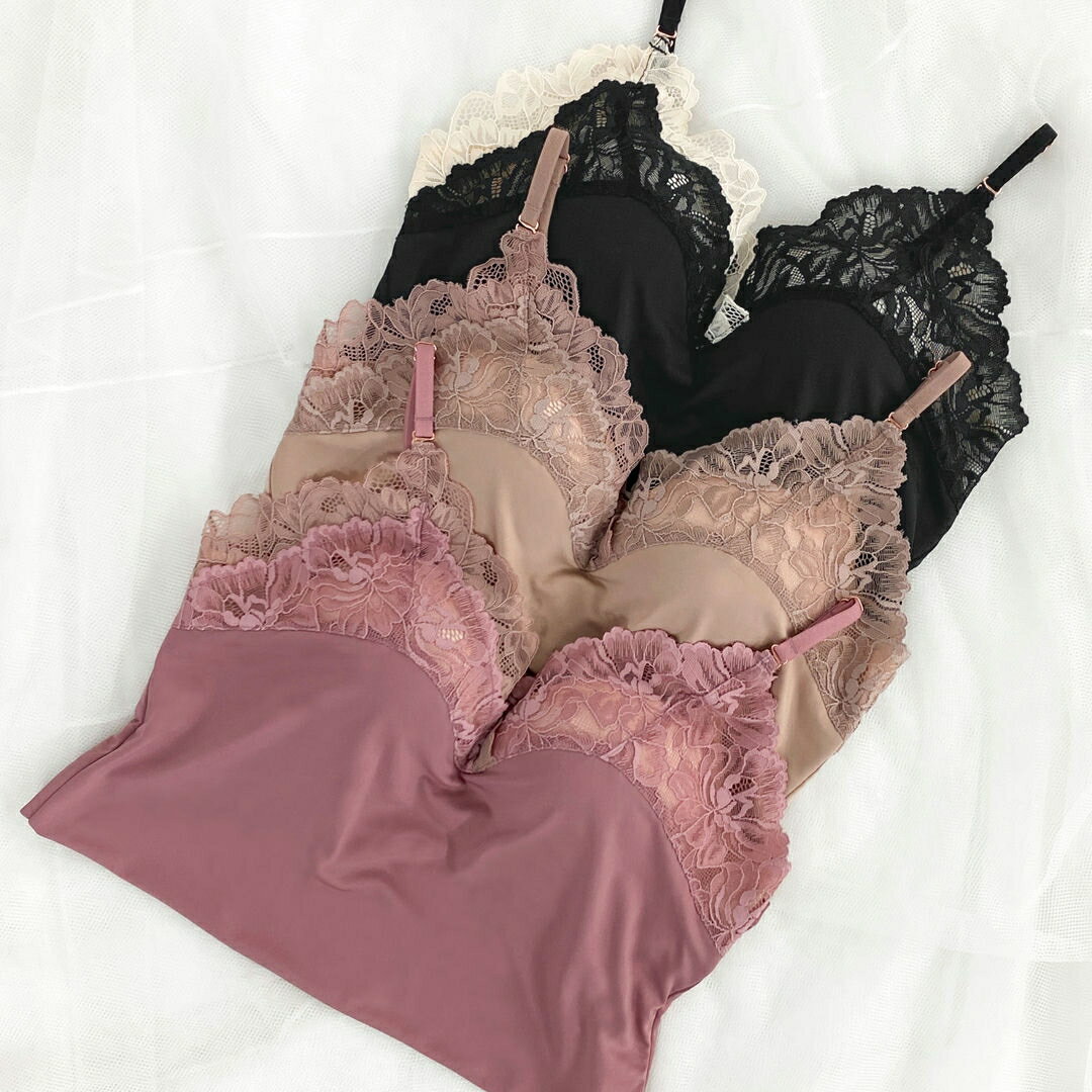 Feliture極ふわキャミ カップ一体型 キャミソール ナイトブラ ノンワイヤー レース 補正下着 脇高 脇肉 盛りブラ 谷間 小胸 女性 下着 レディース 2