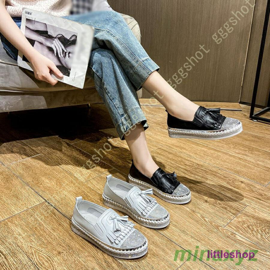 スリッポン スニーカー レディース シューズ ローカット タッセル 大きいサイズ 黒 白 春夏 ビジュー ..