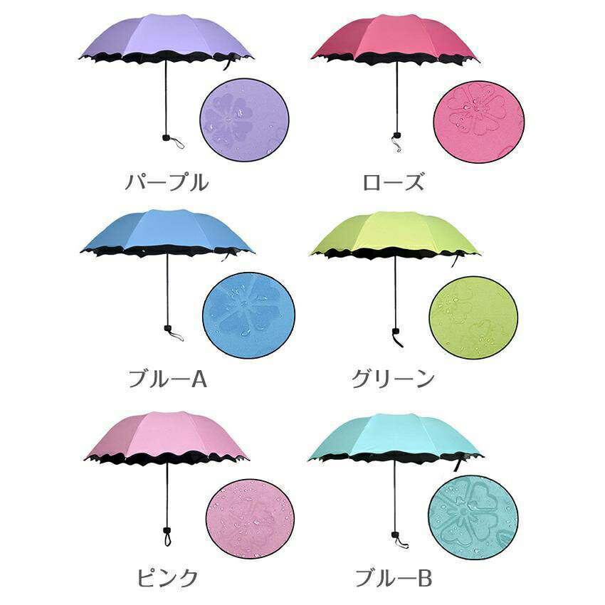 傘 晴れ雨兼用傘 濡れると花咲く 日焼け防止 折りたたみ 3段 8本骨 かわいい 花柄
