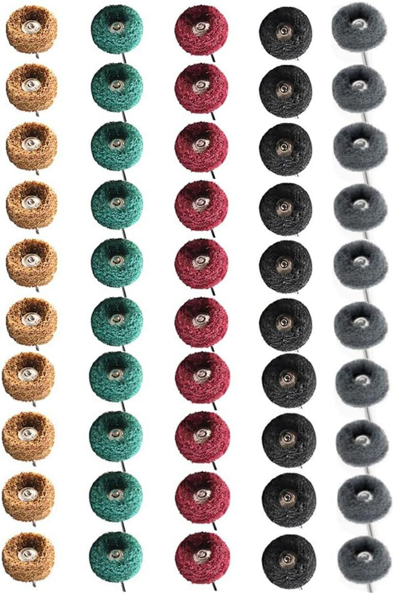 繊維バフ ホイール ナイロン 布ブラシ 3mm軸 50個セット 電動 リューター 研磨バフ 鏡面研磨や金属磨き..