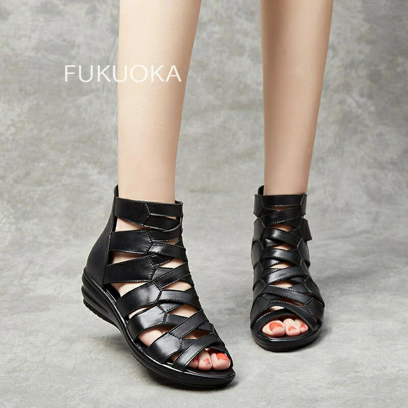 レディース 4cm ローヒール サマーブーツ サンダル ウェッジヒール ブーツサンダル 夏ブーツ ファッションサンダル グラディエーター 厚底ヒール バックファスナー オープントゥ 可愛い 美脚 通気 透かし彫り コンフォート 母の日