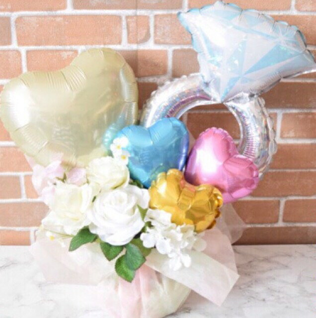 名前入りウエディングリングバルーンギフト【結婚式 お祝い バルーン電報 二次会 受付 お祝い ハート 熊 ぬいぐるみ 披露宴 プレゼント 名前入り ギフト バルーン 送料無料】