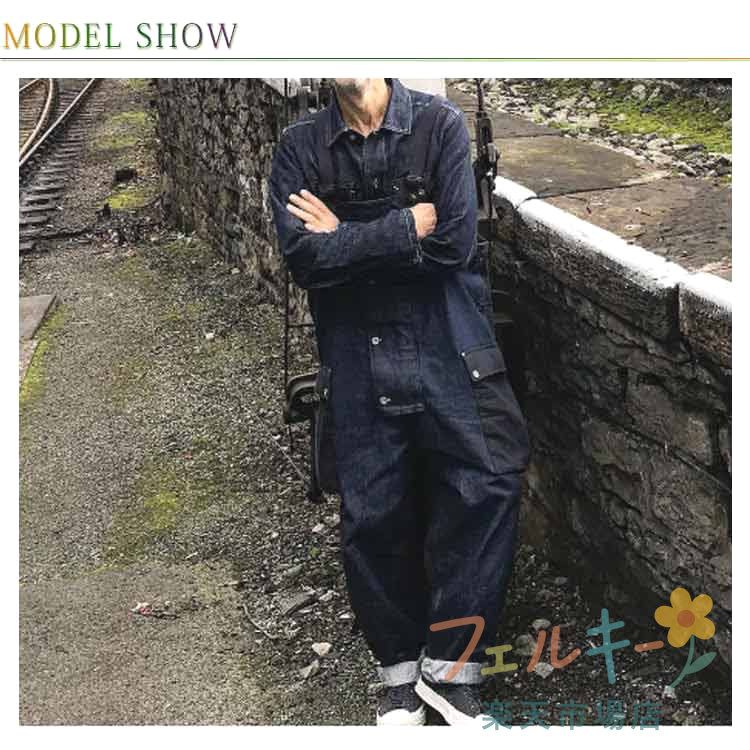 オーバーオール メンズ デニムサロペット ゆったりサイズ マルチポケット 作業着 カジュアル ワイドパンツ 男女兼用